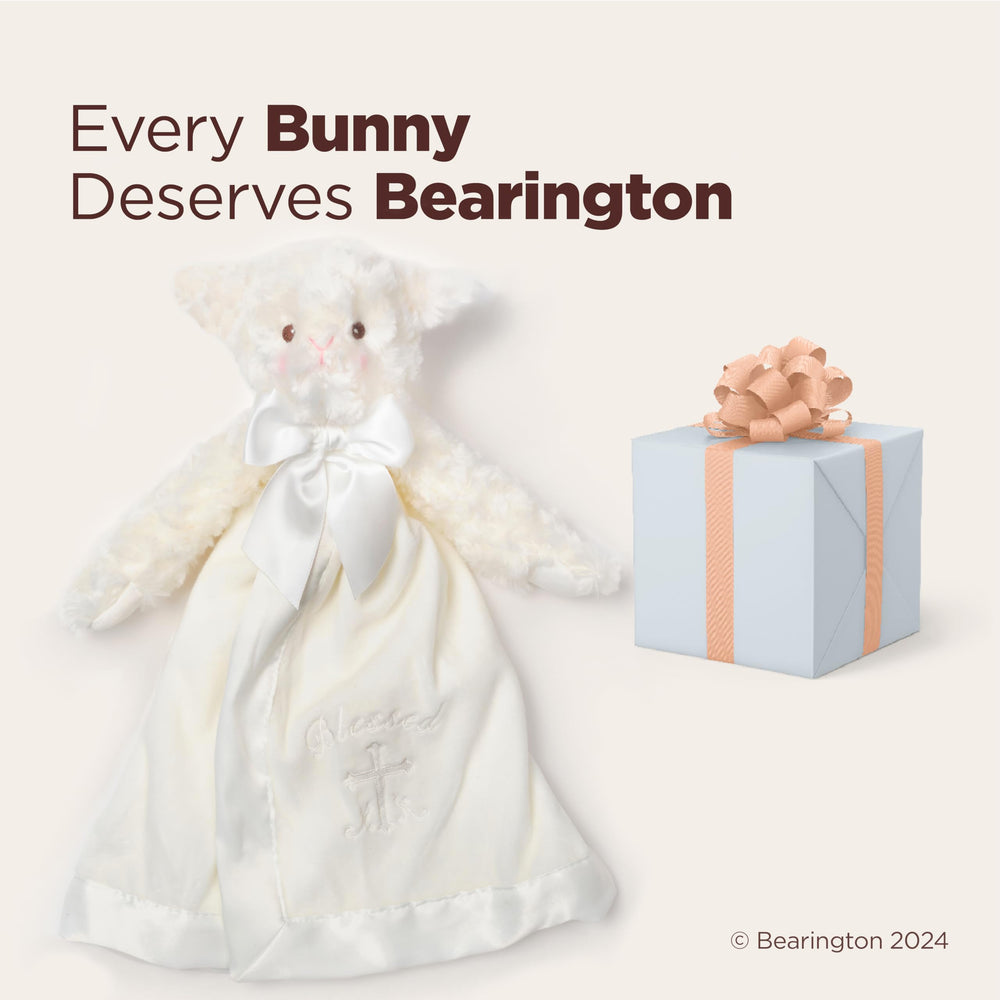 Bearington Collection lamb lovey satin bow accent closeup for gift appeal