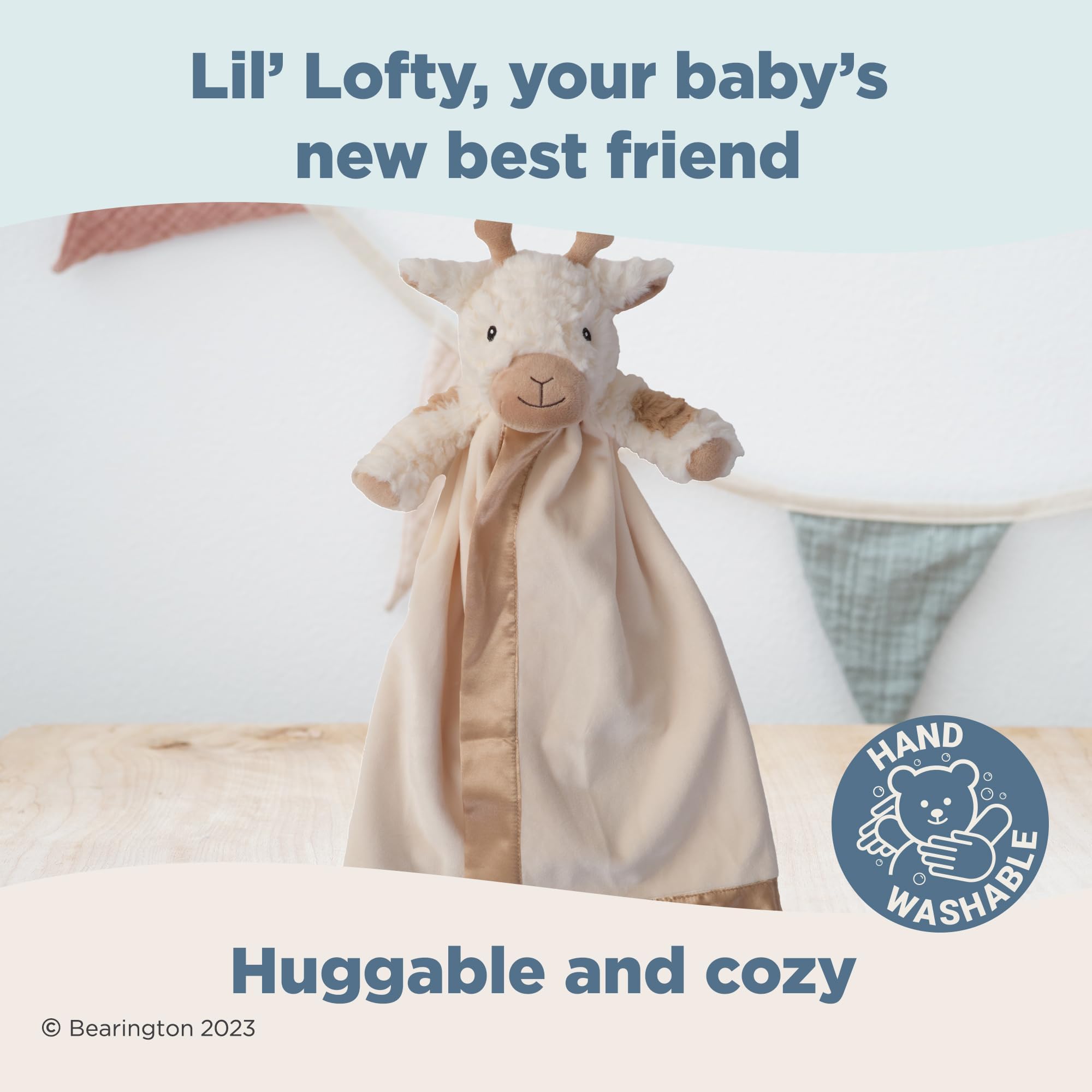 Bearington Collection Lil' Lofty security blanket ready for bedtime routines.