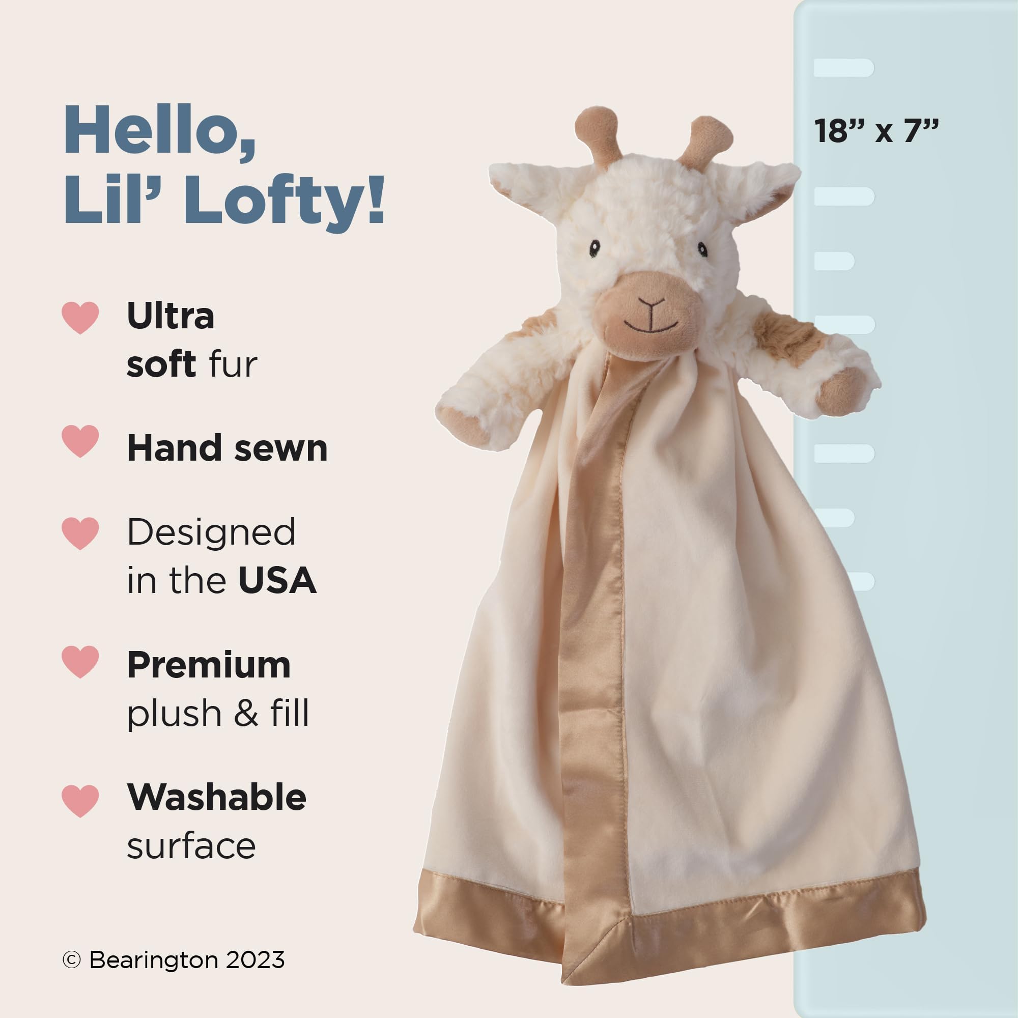 Bearington Collection Lil' Lofty giraffe lovey stuffed toy with secure snuggle appeal.