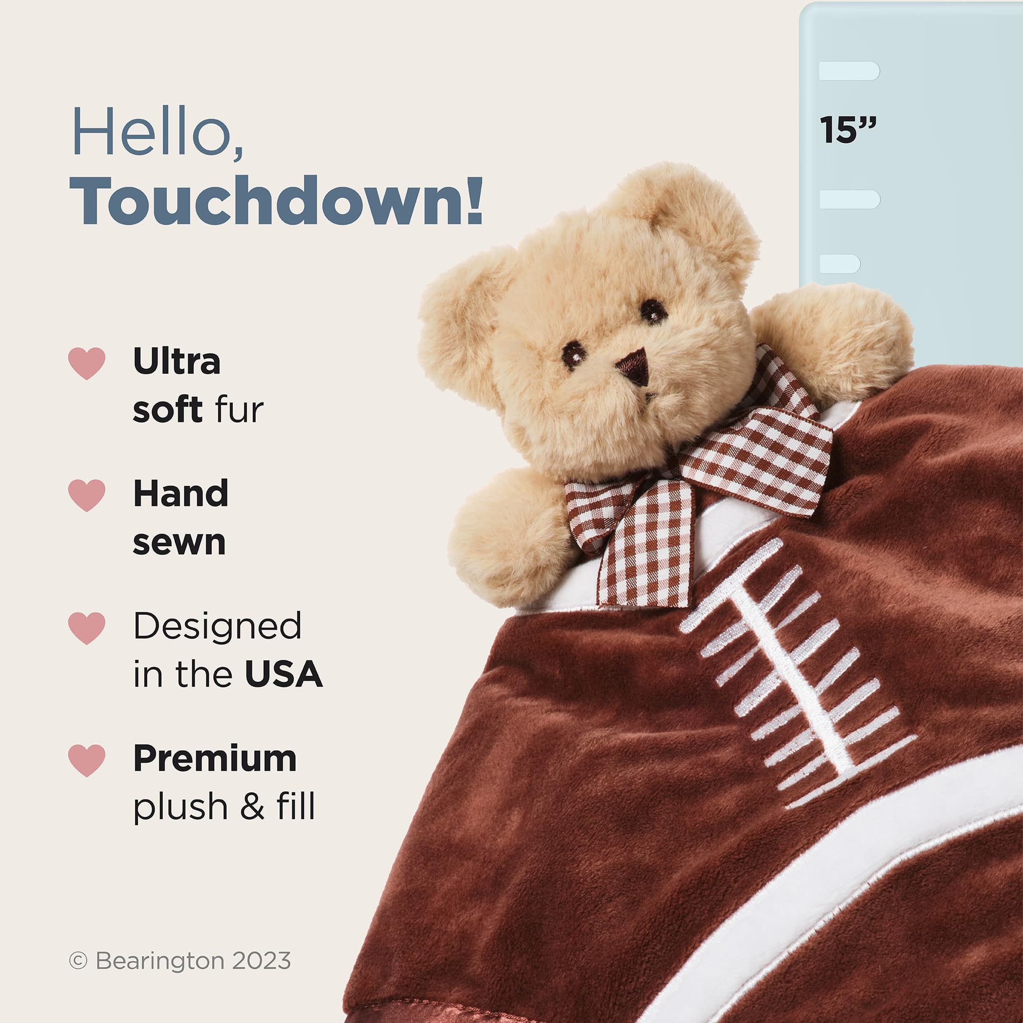 Bearington Collection Touchdown Snuggler football stitching detail for newborn fascination