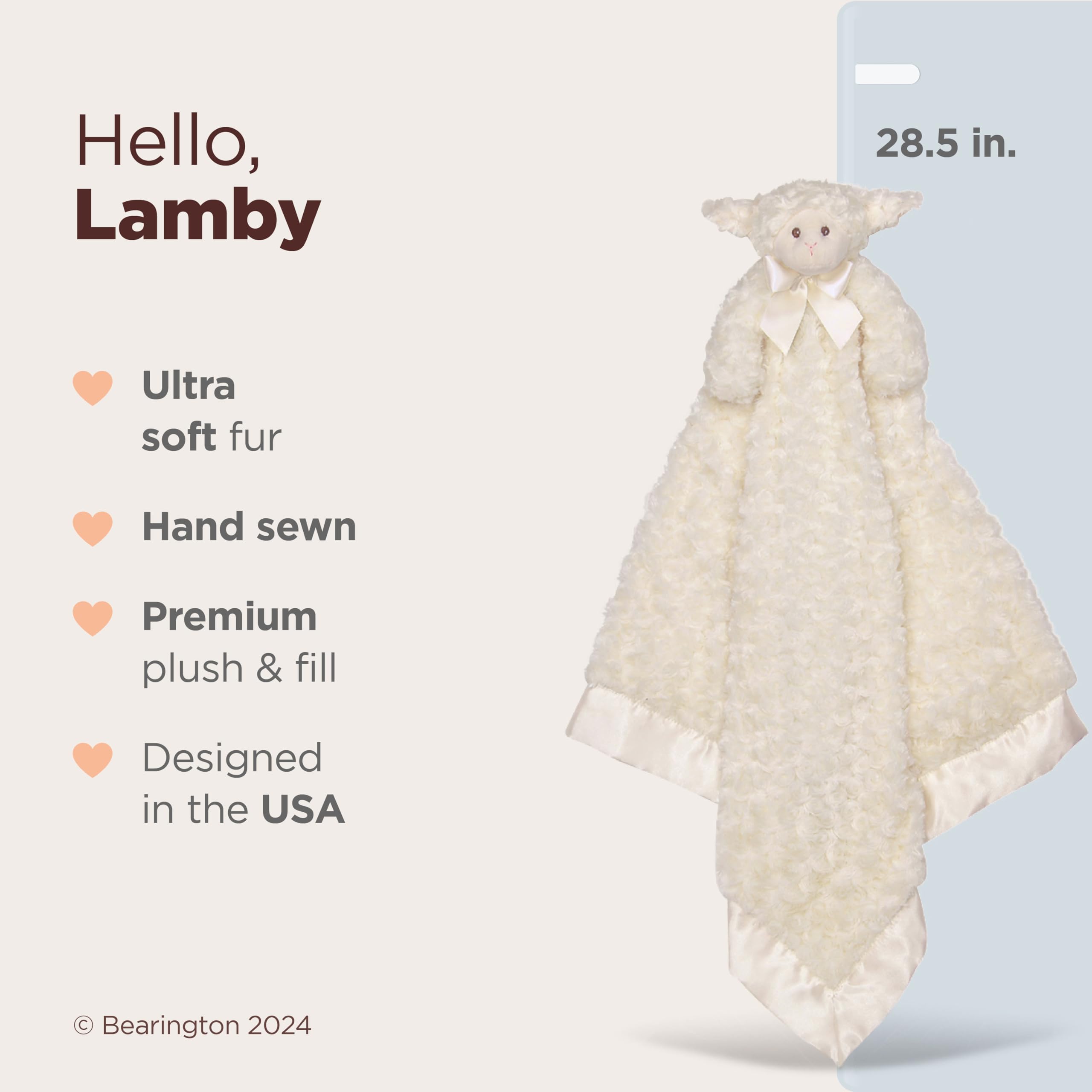 Bearington Lamby satin-lined blanket for silky snuggling and sensory comfort.