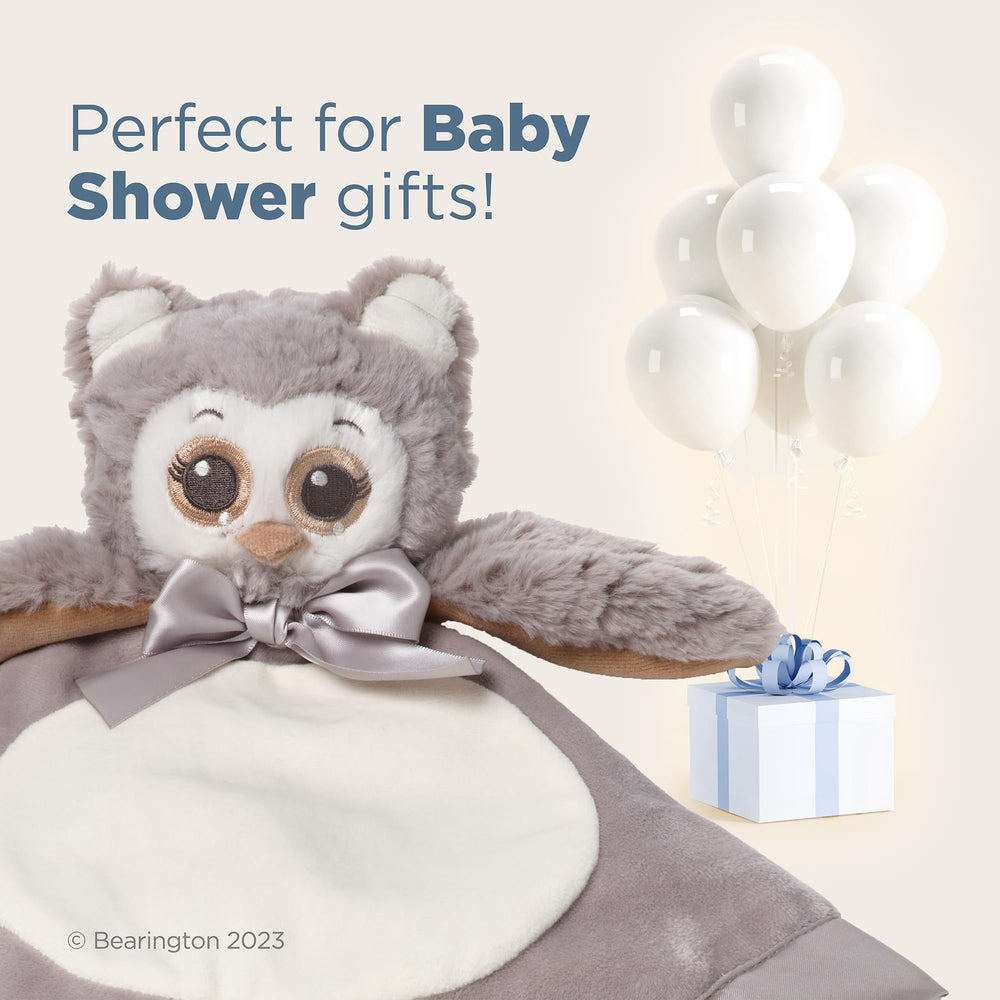Bearington Lil' Owlie Owl Lovey supports comfort on stroller rides and car trips.