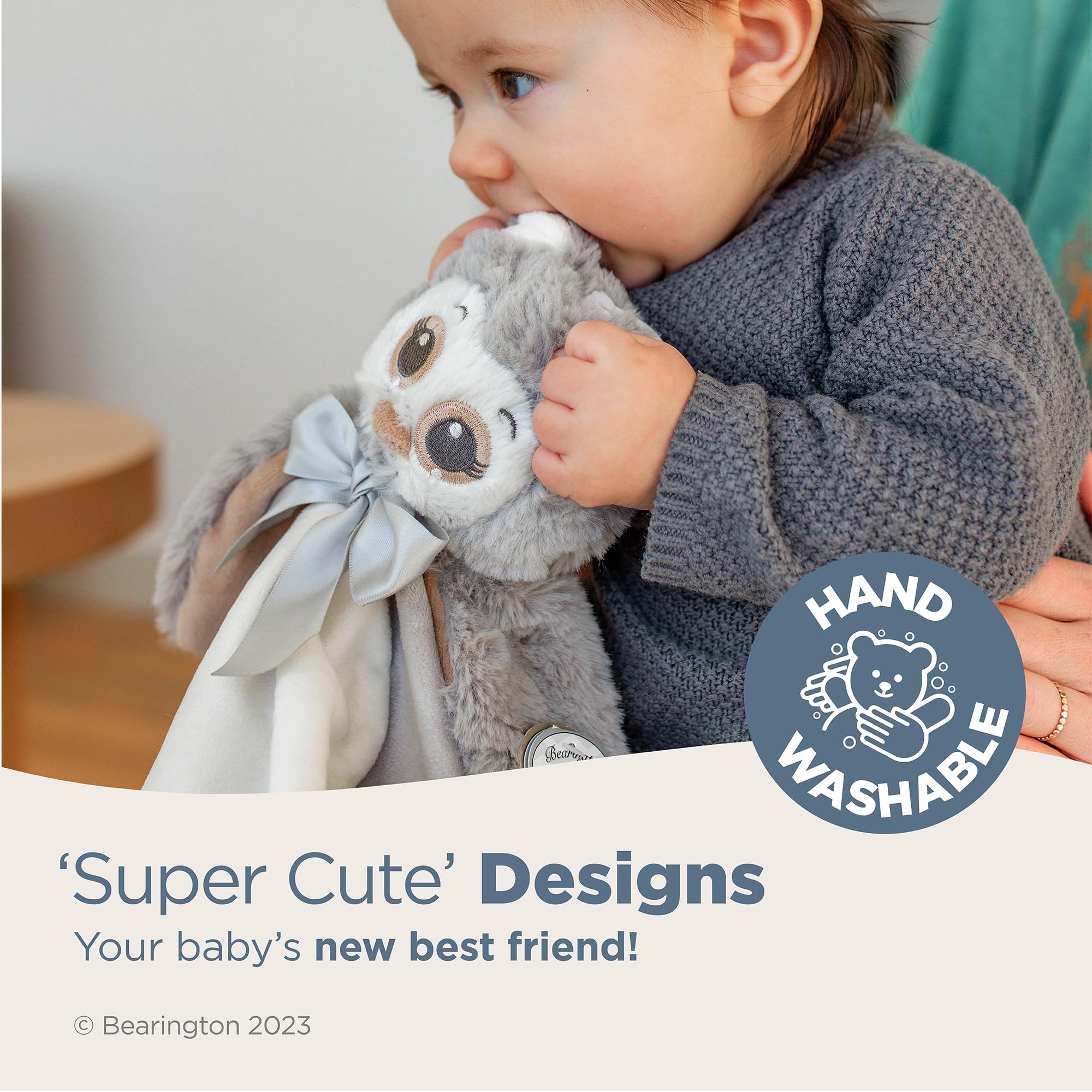 Bearington Lil' Owlie Owl Lovey satin trim detail enhances luxury during snuggle moments.