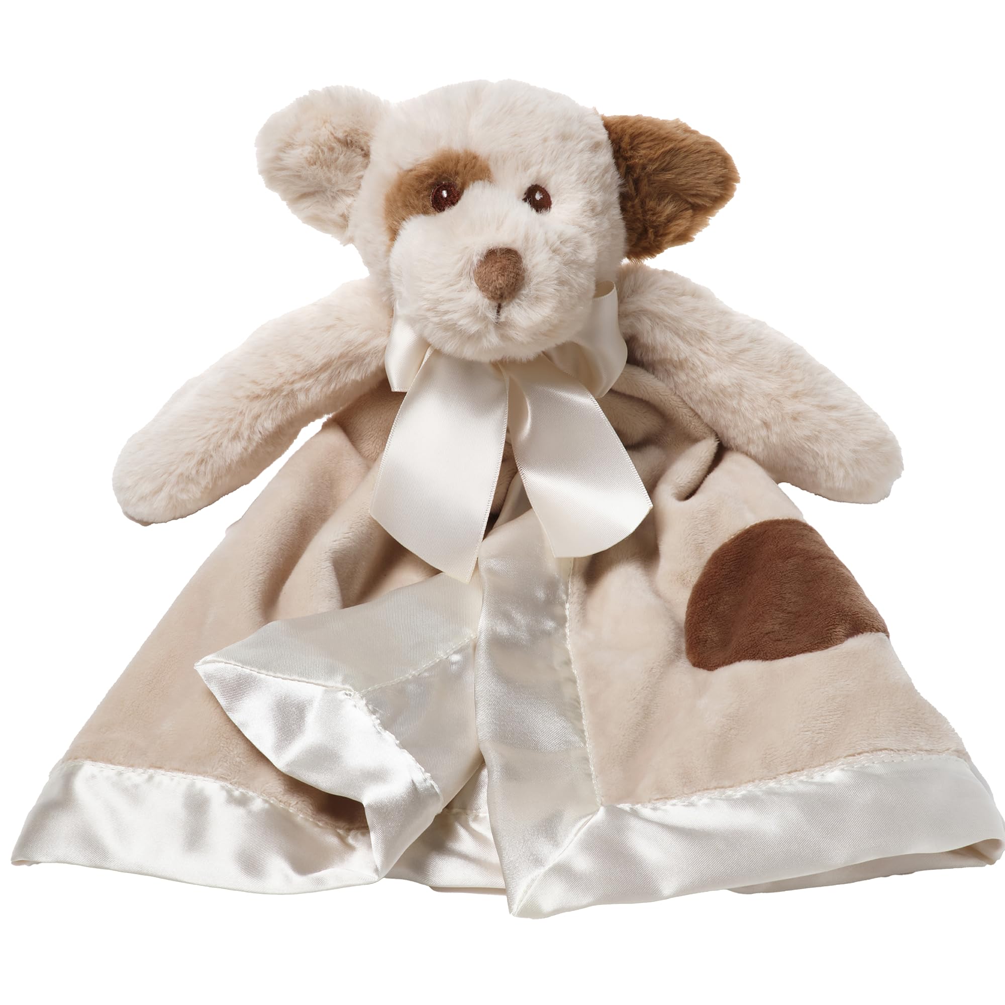 Bearington Lil' Spot dog lovey blanket with satin trim for soothing cuddle time.