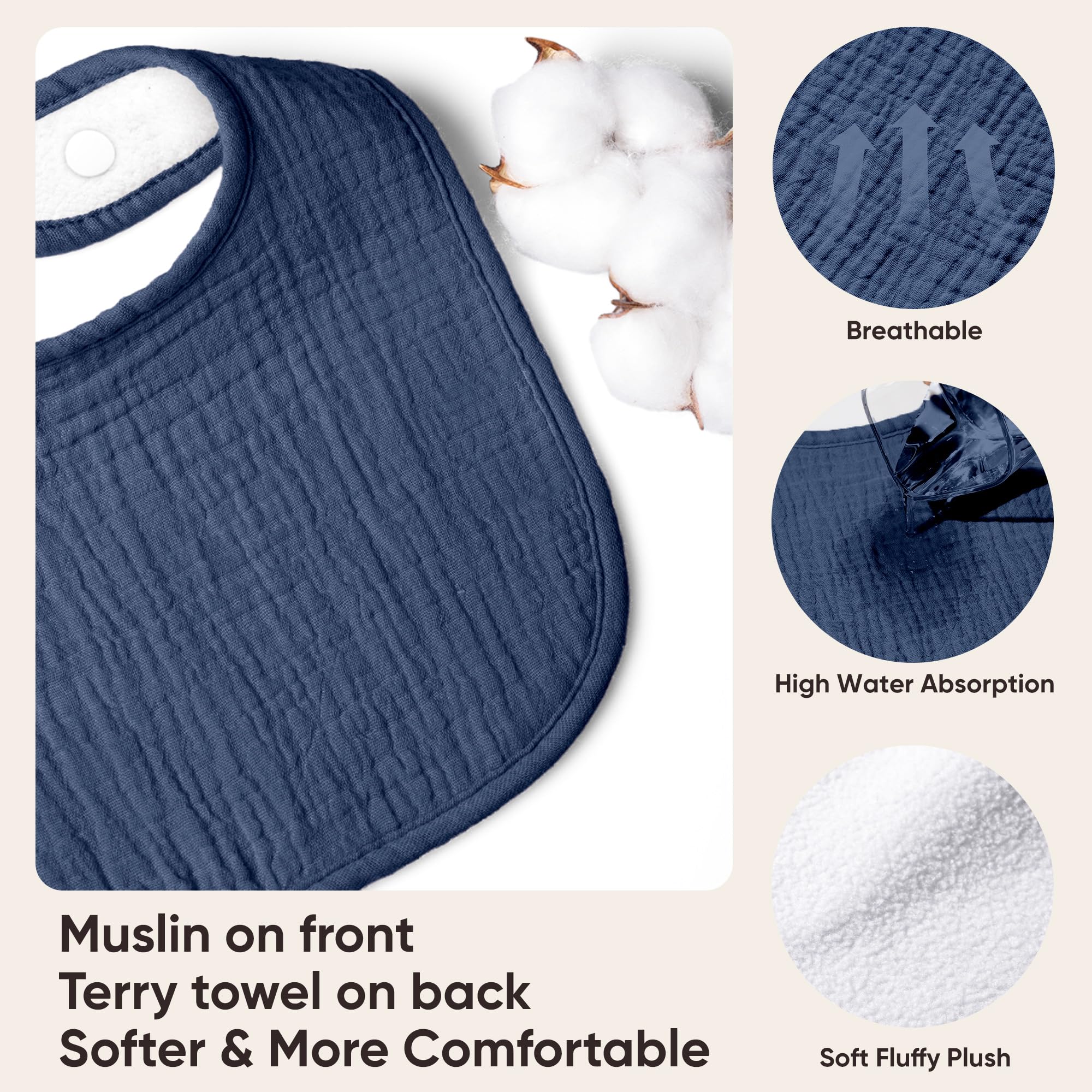 Bearmoss bib with soft muslin fabric delivers gentle skin comfort and daily wear.