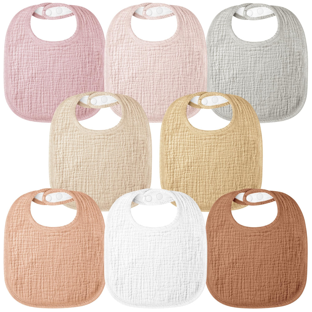 Bearmoss 8-pack front view shows soft, absorbent bibs for drool management