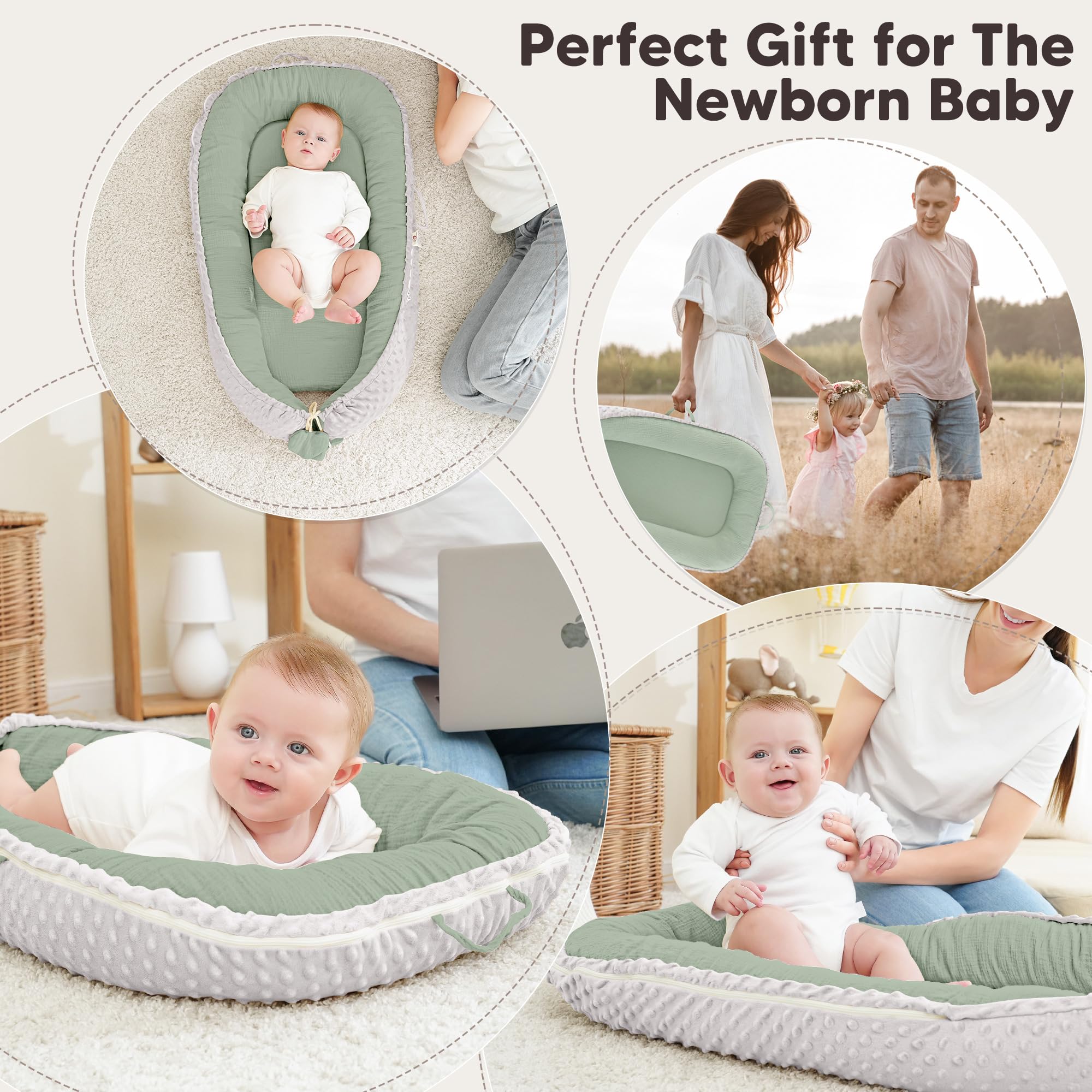 Bearmoss infant lounger grows with baby from infancy to toddlerhood.