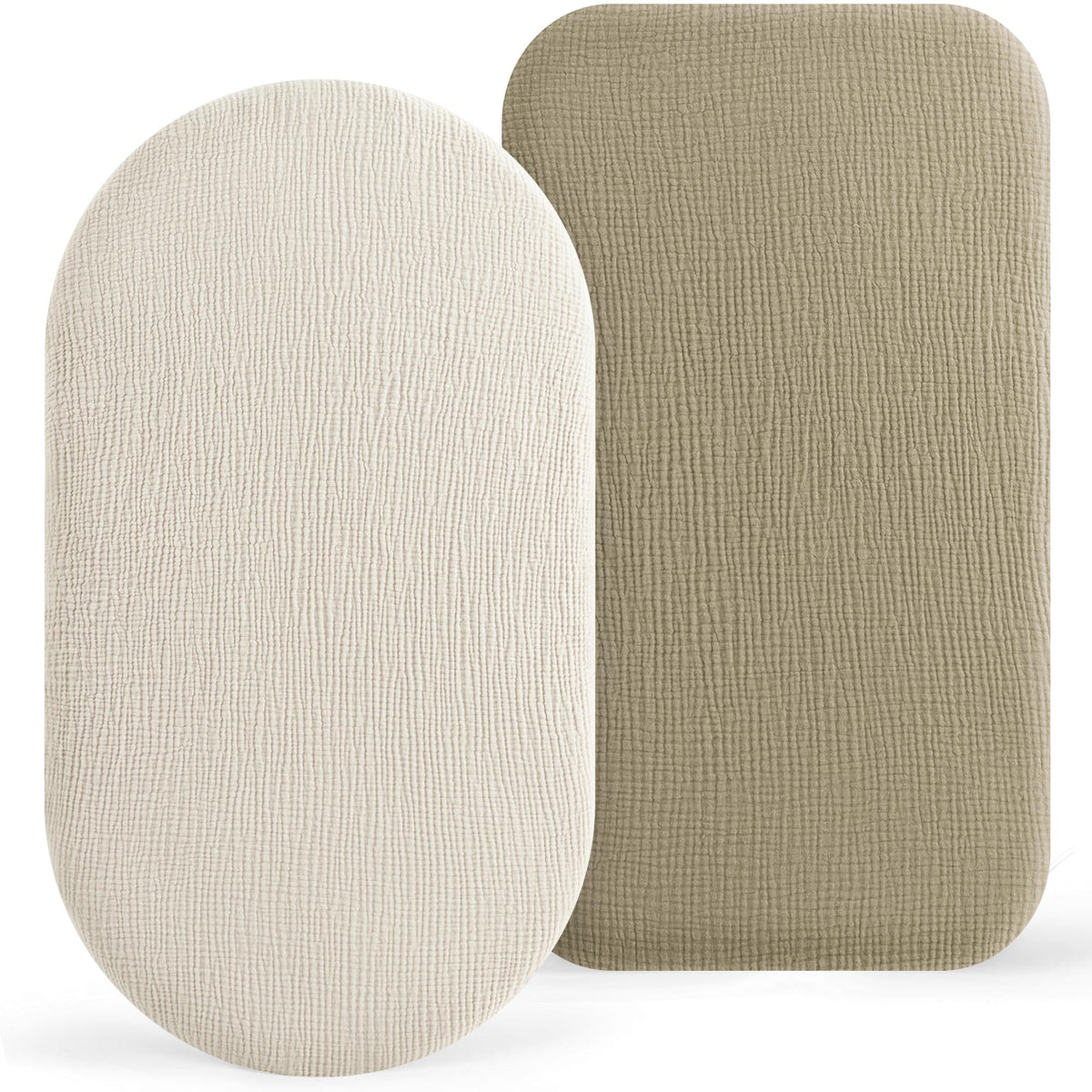 Bearmoss bassinet sheets 2-pack folded, easy changes.