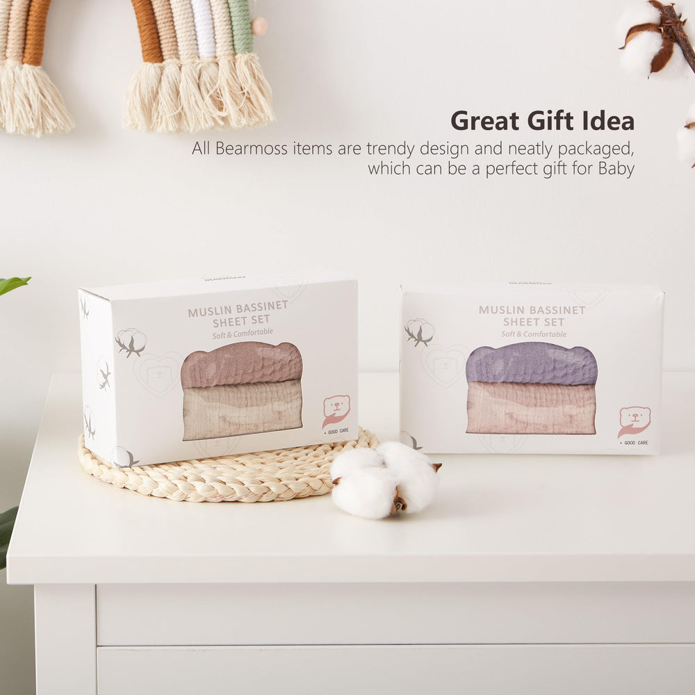 Bearmoss breathable muslin promotes soothing sleep for baby.