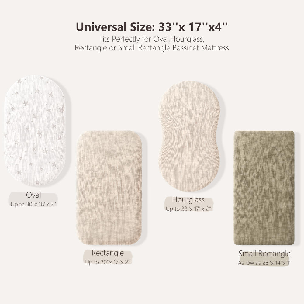 Bearmoss bassinet sheets fit oval bassinet snugly for secure sleep.