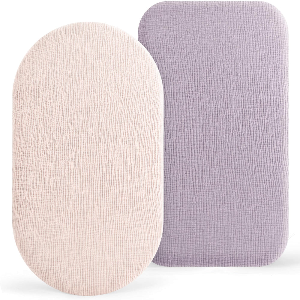 Bearmoss bassinet sheets close-up highlights ultra-soft, breathable muslin for gentle skin.