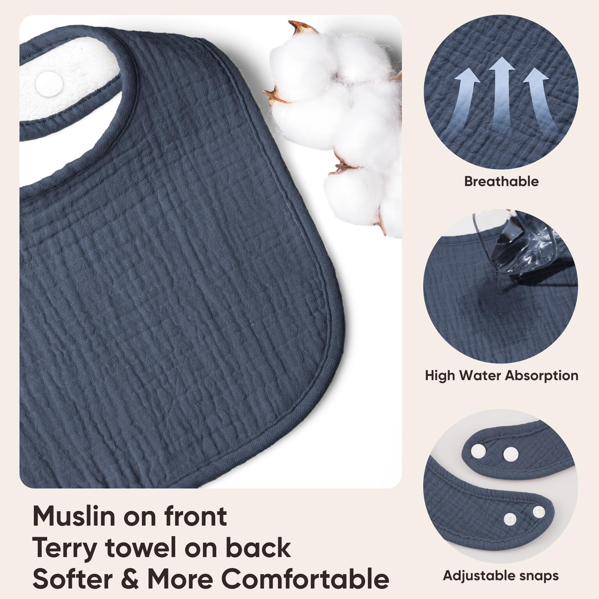 Bearmoss bib with two snaps for a growing baby's fit.
