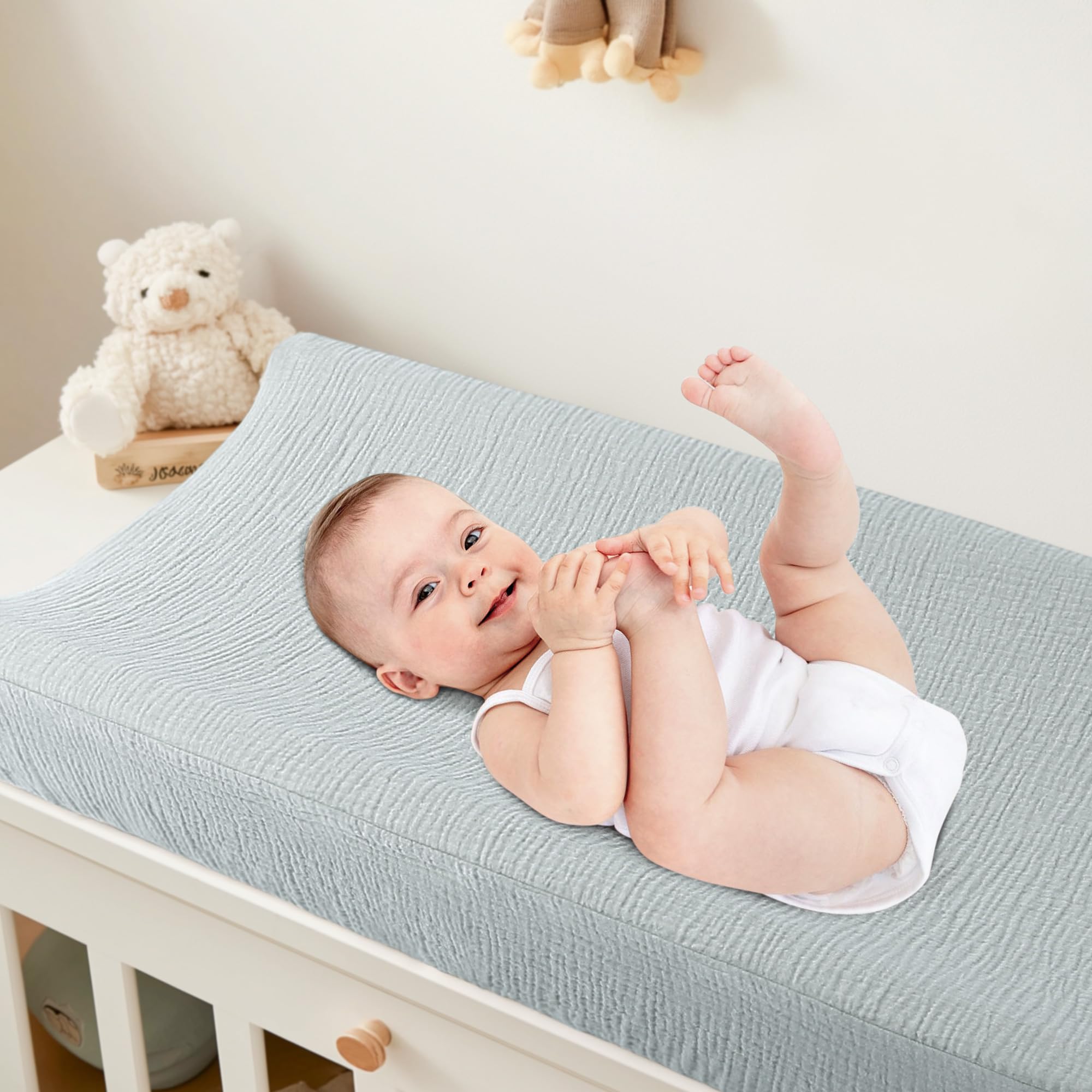 Bearmoss changing pad cover unisex design fits boys and girls in modern nurseries