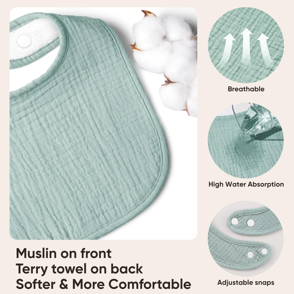 Bearmoss muslin baby bib closeup highlights soft cotton touch