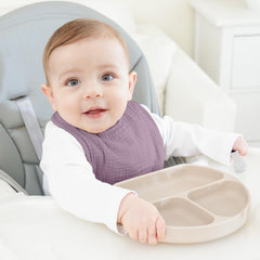Bearmoss muslin baby bibs adjustable snaps demonstrate growing-with-baby fit.
