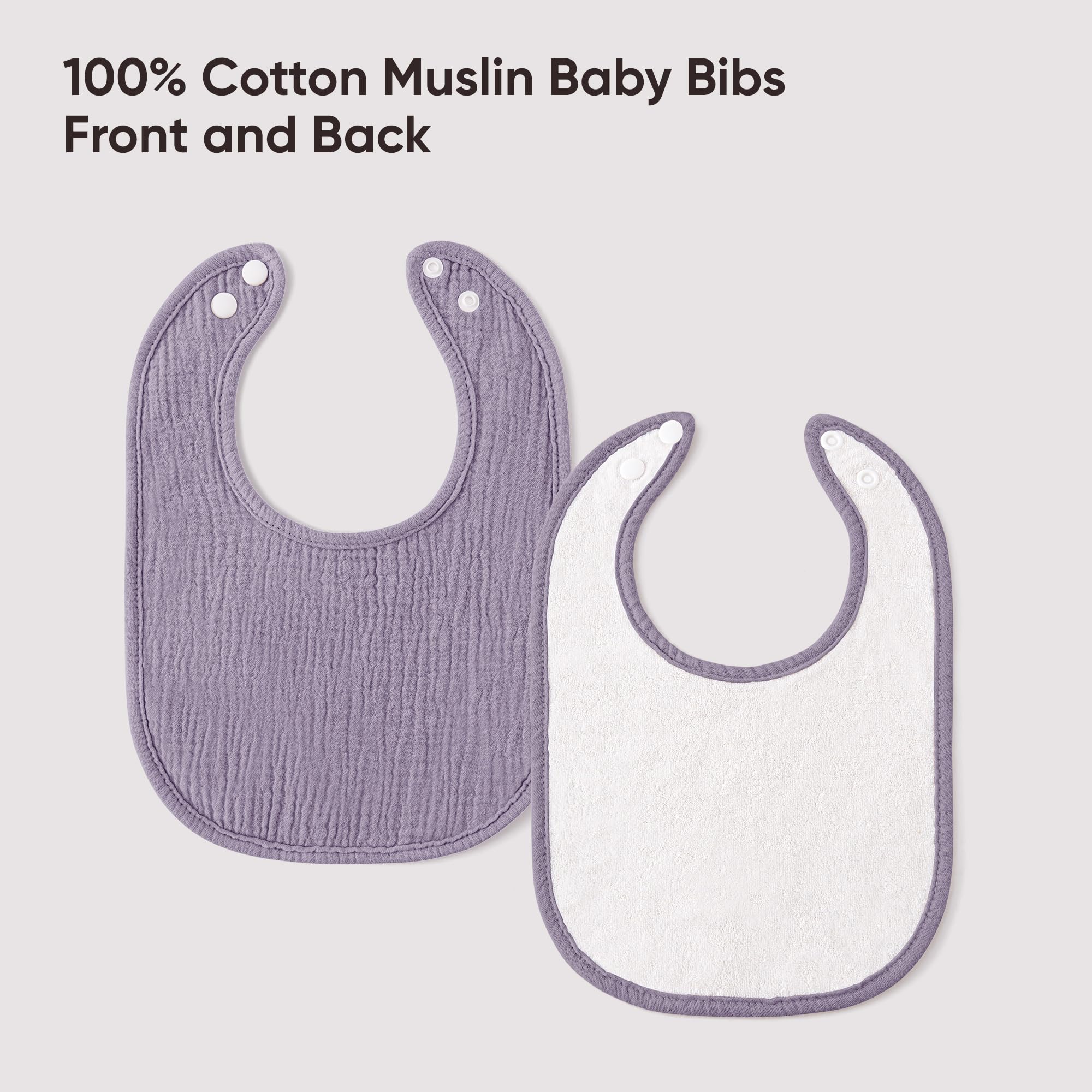 Bearmoss muslin baby bibs drool-catching surface suited for messes and play.