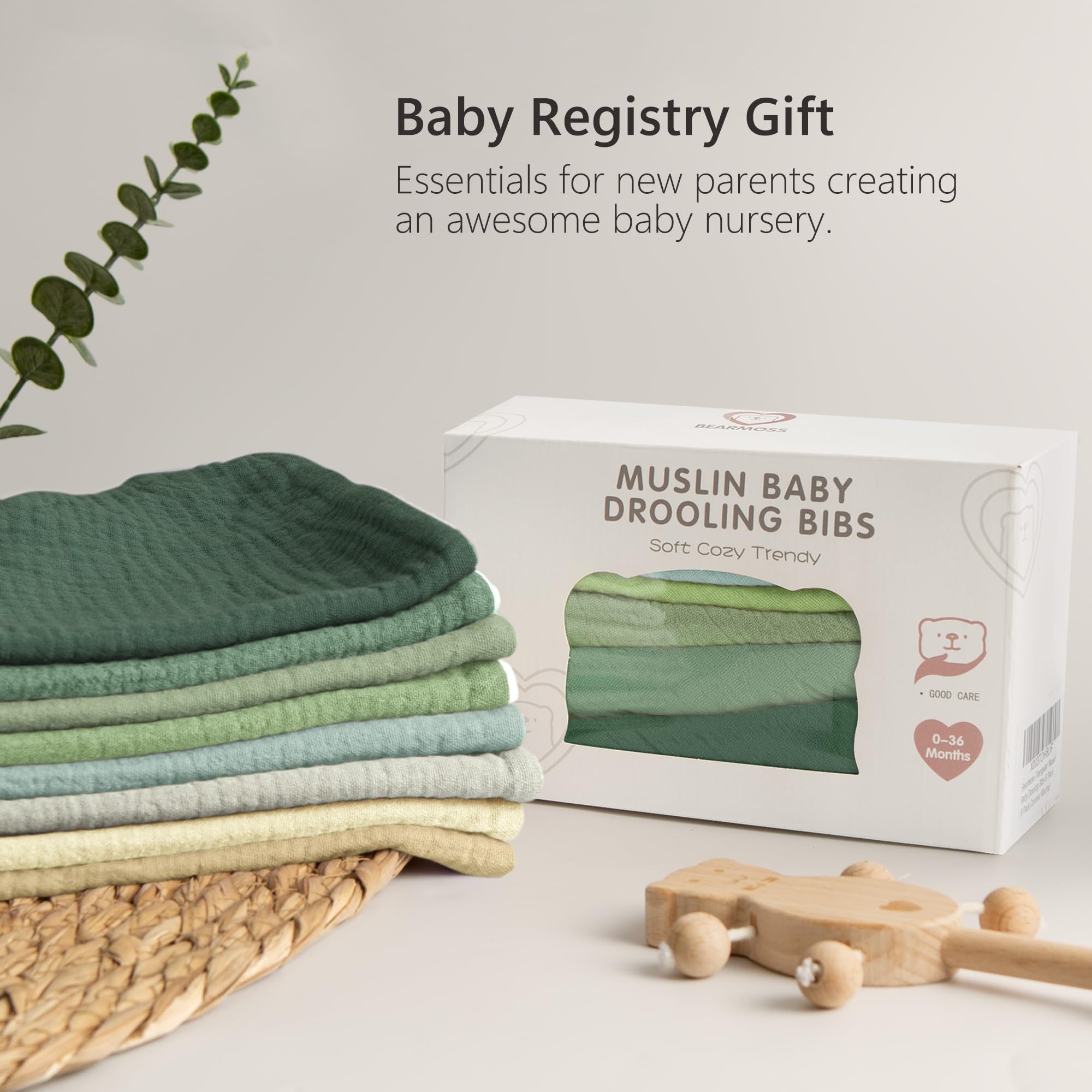Bearmoss color collection—vibrant muslin bibs for stylish outfits.