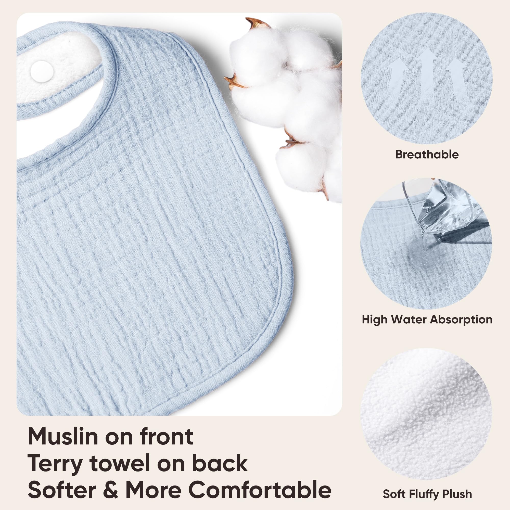 Bearmoss muslin bibs feel soft and absorbent for drool moments