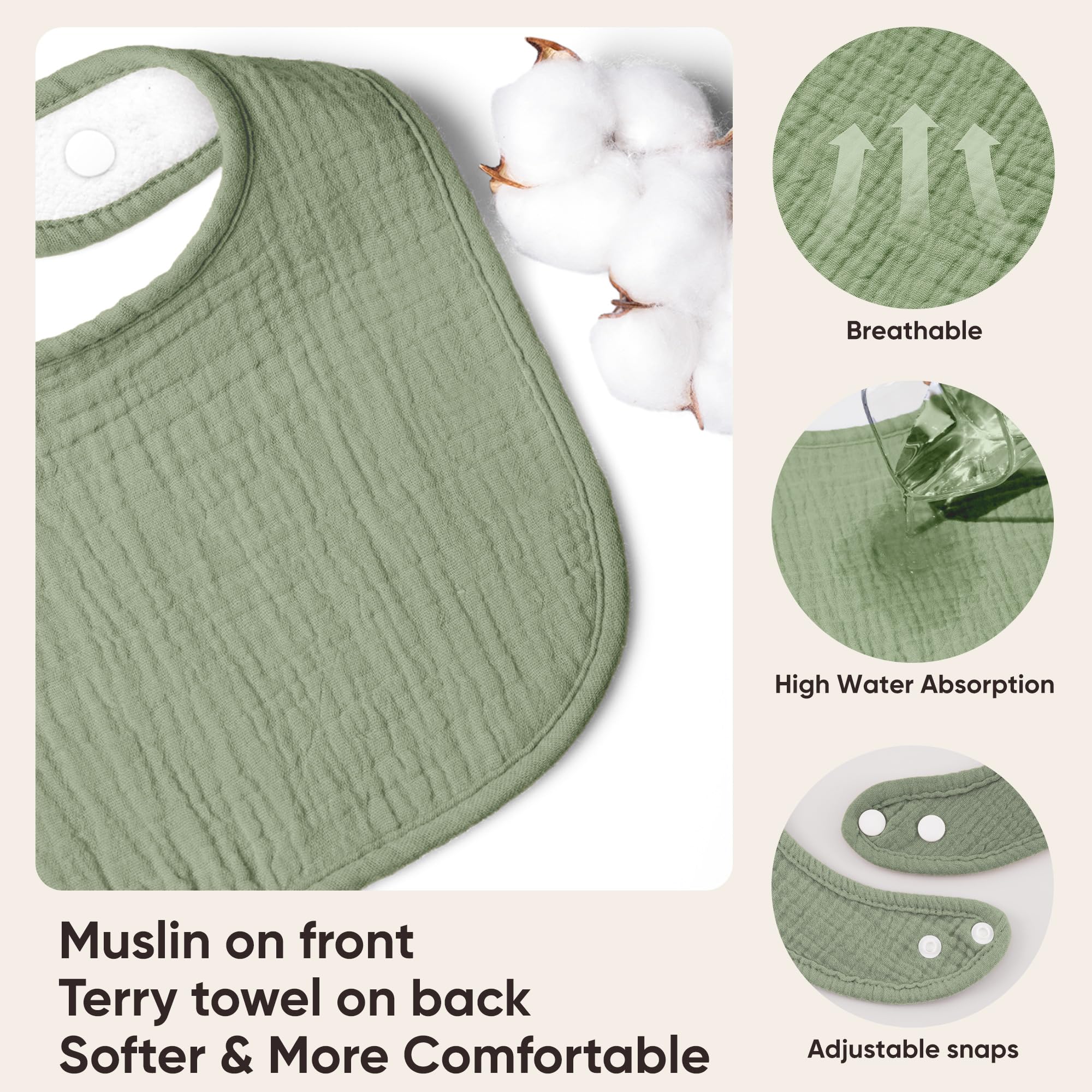 Bearmoss muslin bibs laid flat highlight lightweight fabric ideal for drool management