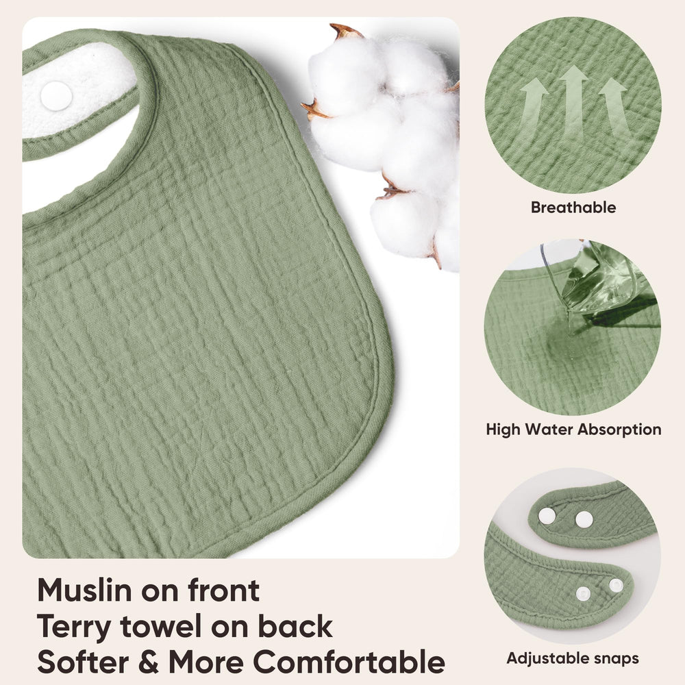 Bearmoss muslin bibs laid flat highlight lightweight fabric ideal for drool management