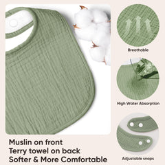 Bearmoss muslin bibs laid flat highlight lightweight fabric ideal for drool management