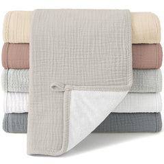Bearmoss muslin burp cloths 6-pack show the soft front and absorbent back for gentle baby protection.