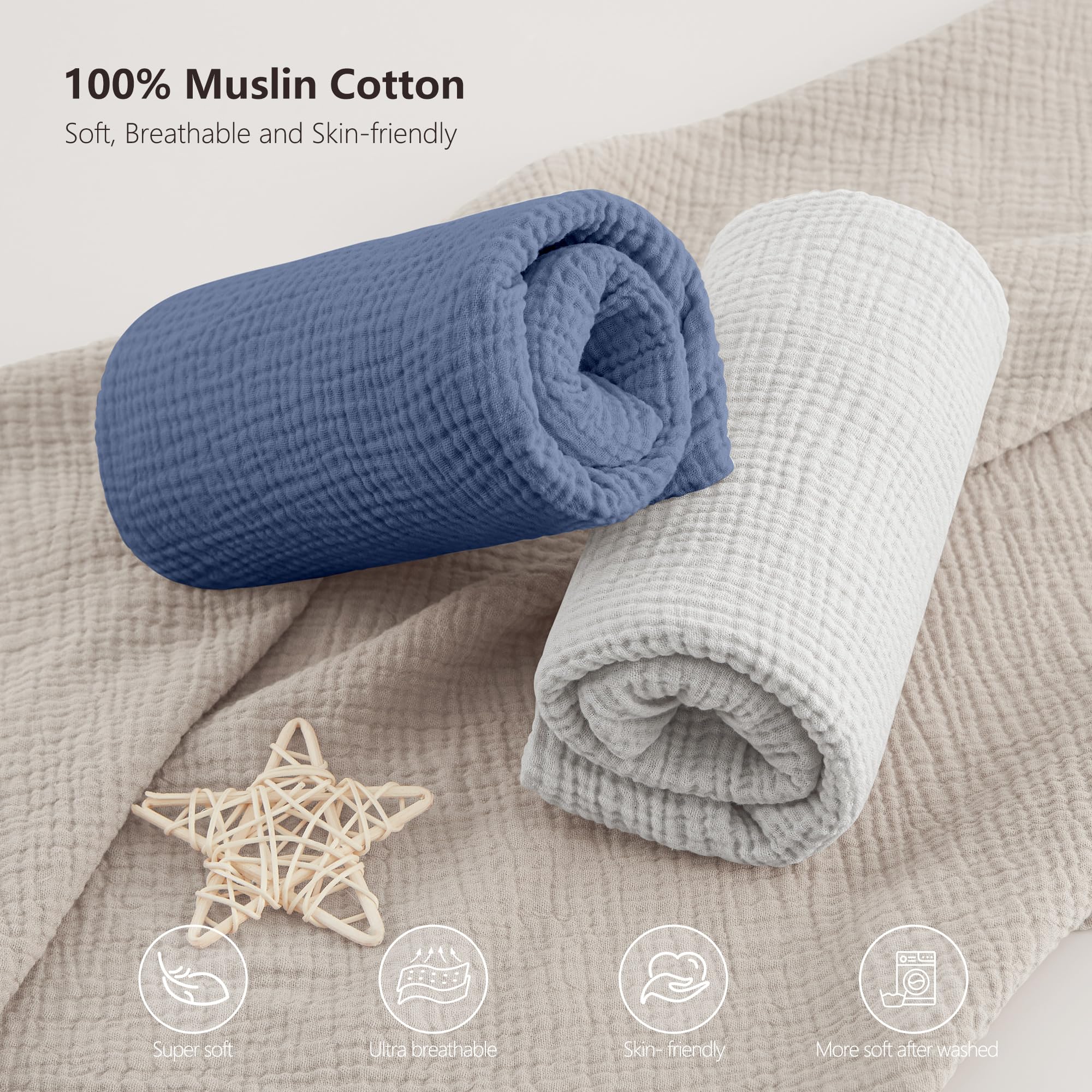 Bearmoss muslin crib sheets 360-degree elastic band highlighting snug, stay-in-place fit