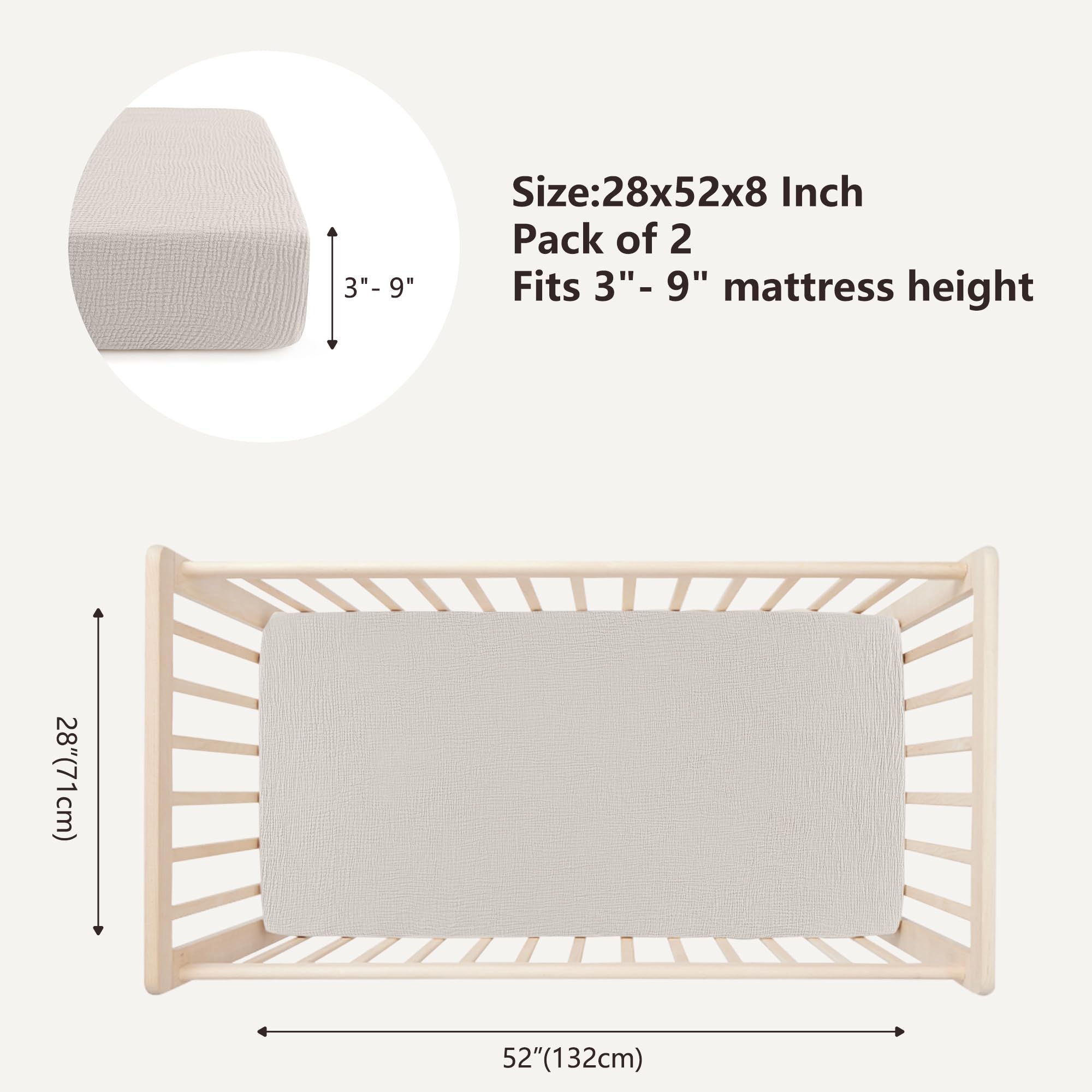 Bearmoss muslin crib sheets with 360-degree elastic band for a secure fit
