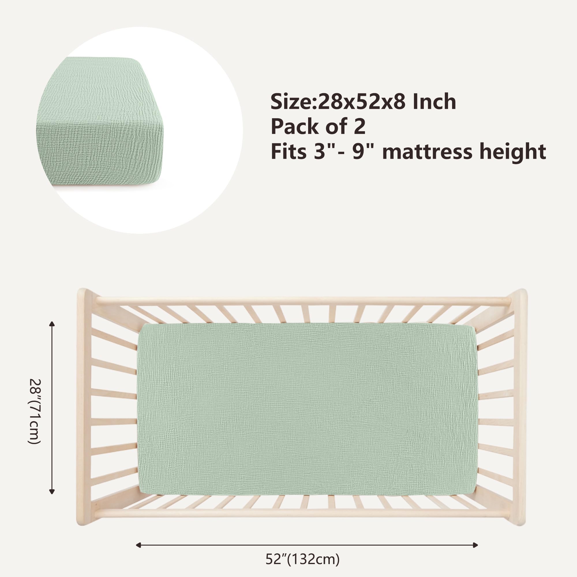 Bearmoss muslin crib sheets 52x28 size for standard crib compatibility demonstration.