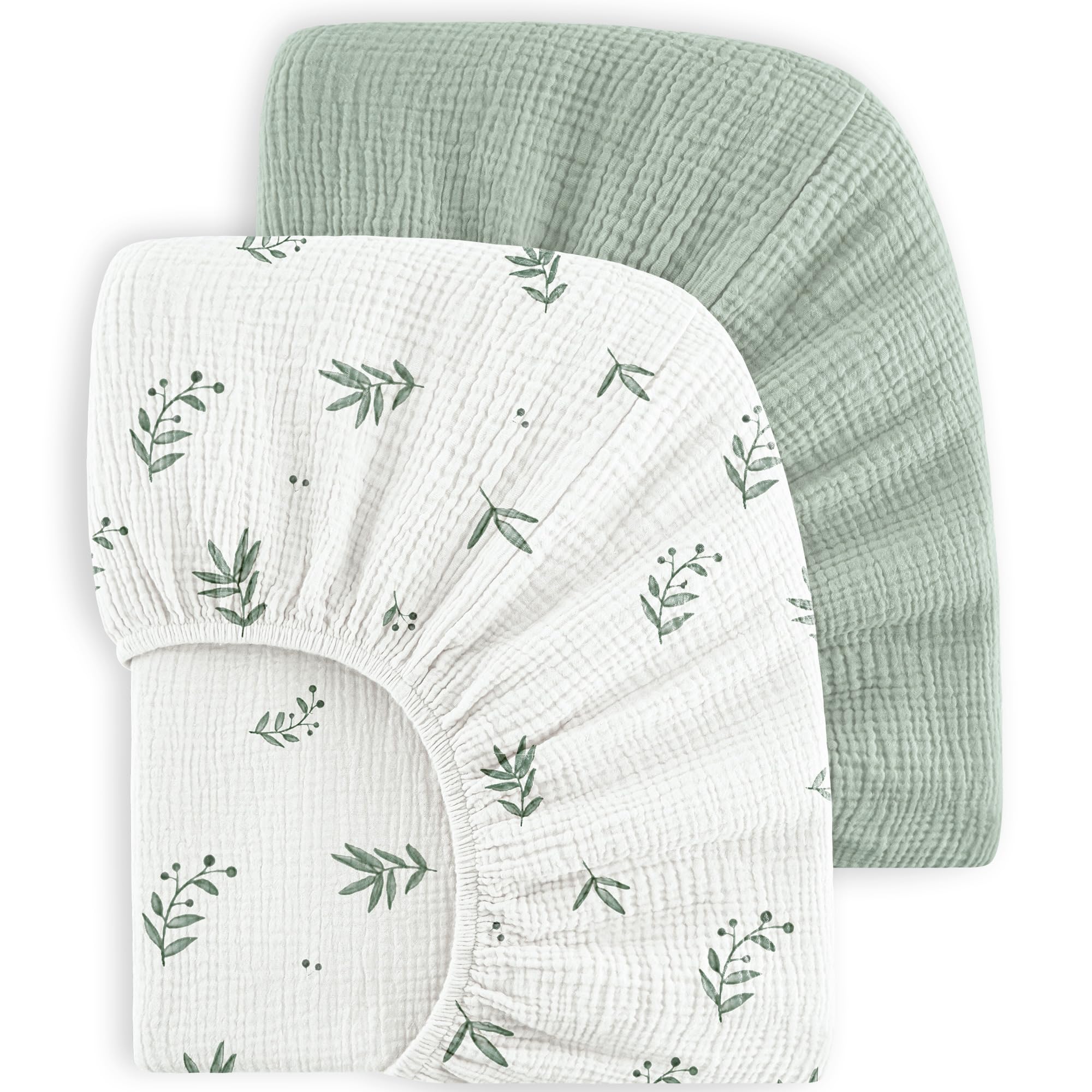 Bearmoss muslin crib sheets close-up texture for baby-soft skin comfort.