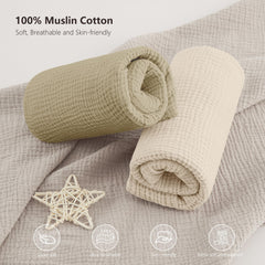 Bearmoss muslin crib sheets show 9-inch deep pockets securing the mattress