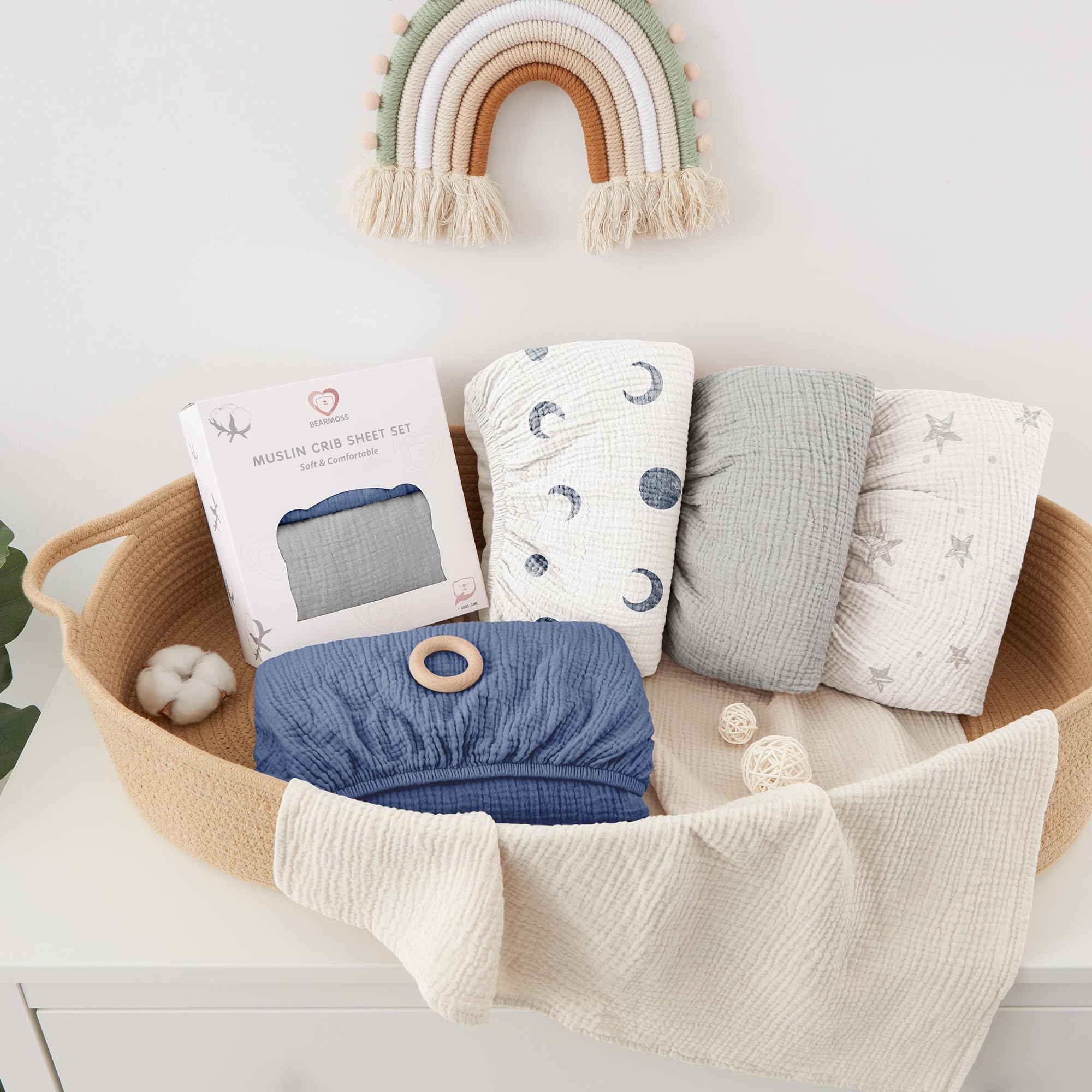 Bearmoss muslin crib sheets soft breathable fabric enhancing baby's comfort