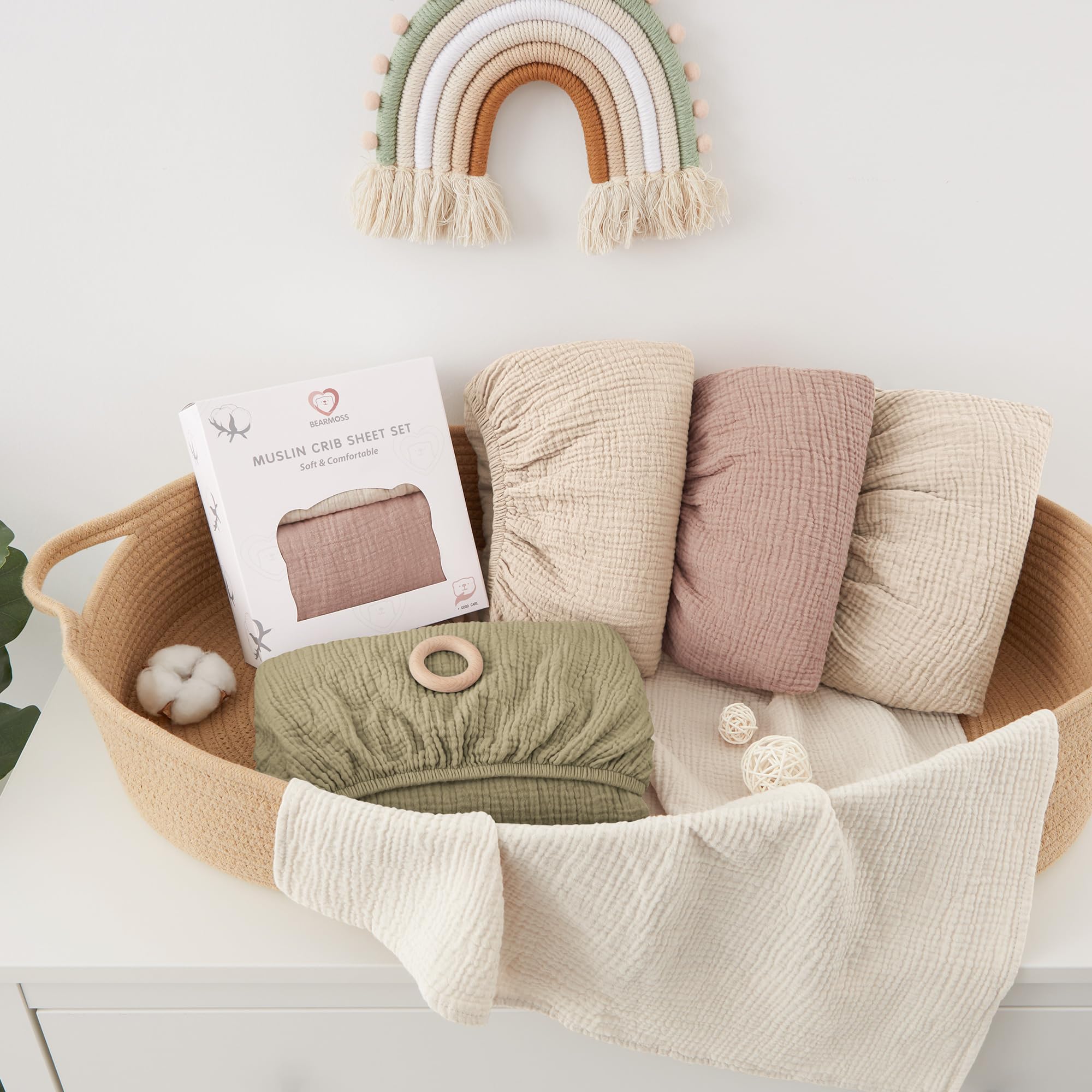Bearmoss crib sheets fit standard crib and toddler mattresses for versatile use