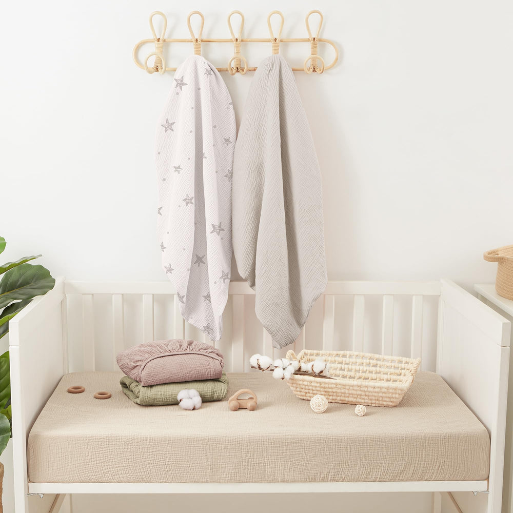 Bearmoss muslin crib sheets white star pattern neutral design for any nursery