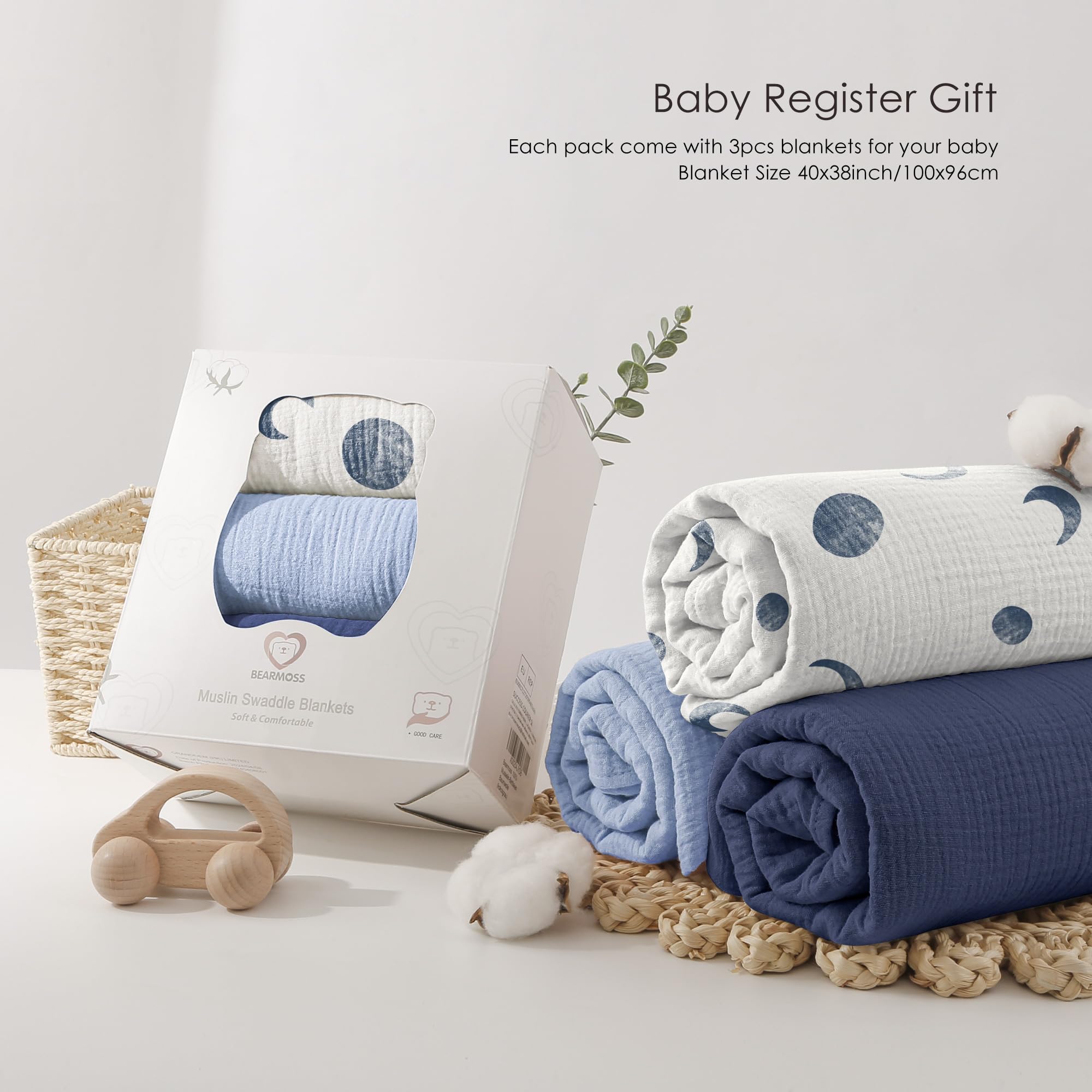 Bearmoss Muslin Swaddle Bluemoon handmade gift-ready packaging