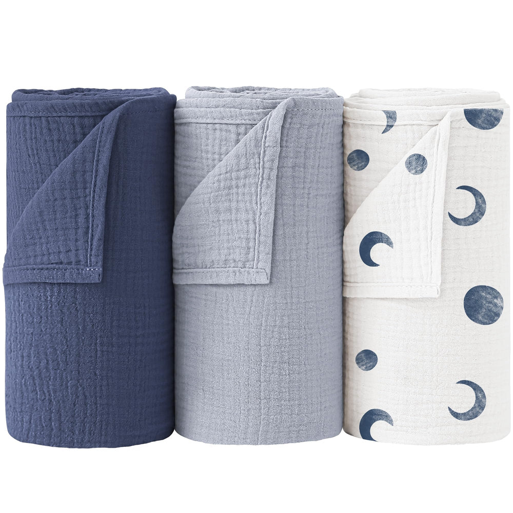 Bearmoss Muslin Swaddle Bluemoon fabric closeup showing breathable cotton softness