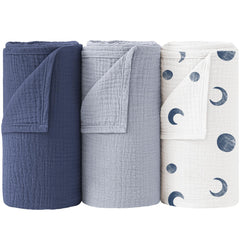 Bearmoss Muslin Swaddle Bluemoon fabric closeup showing breathable cotton softness
