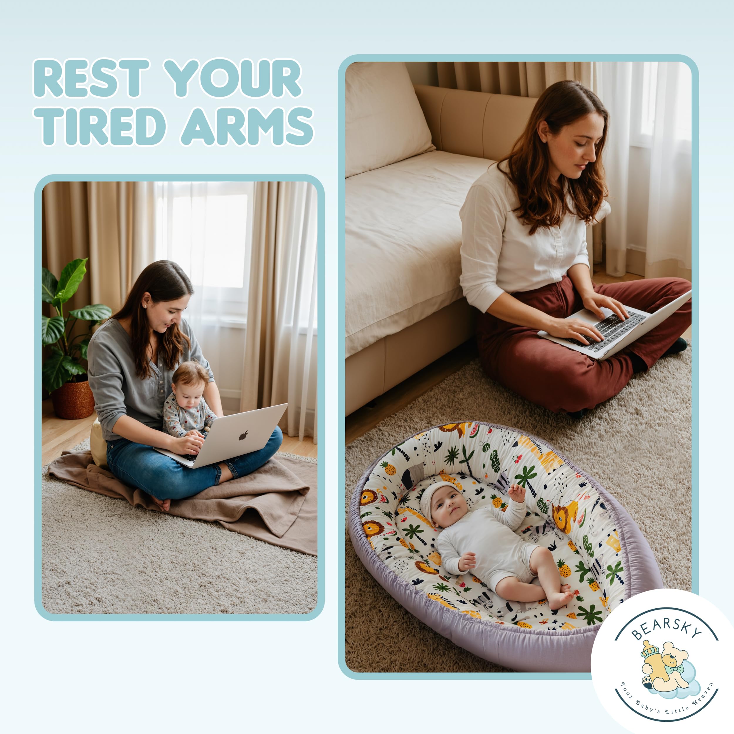 Bearsky portable design of baby lounger for room-to-room use