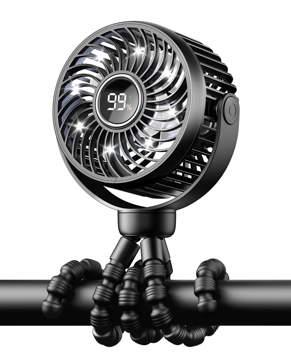 Bearwind Mini portable stroller fan close-up showing clip-on design for quick stroller cooling