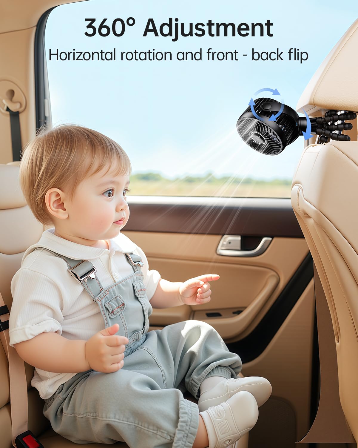 Bearwind Mini fan illuminated with LED night light for bedtime car rides