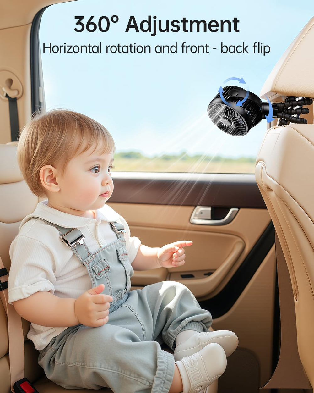 Bearwind Mini fan illuminated with LED night light for bedtime car rides
