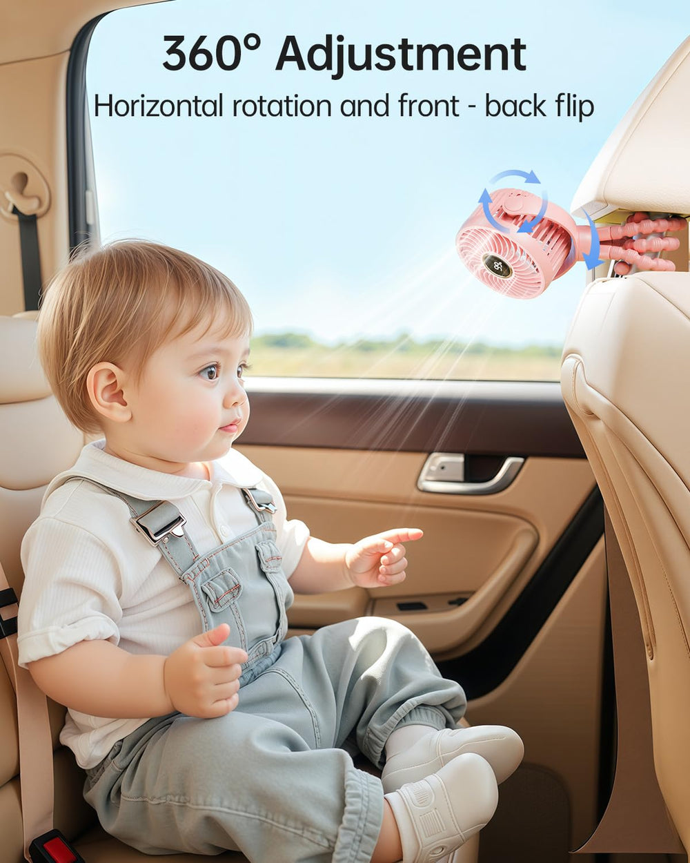 Bearwind Mini Portable Stroller Fan LED night light provides soft illumination for late checks.