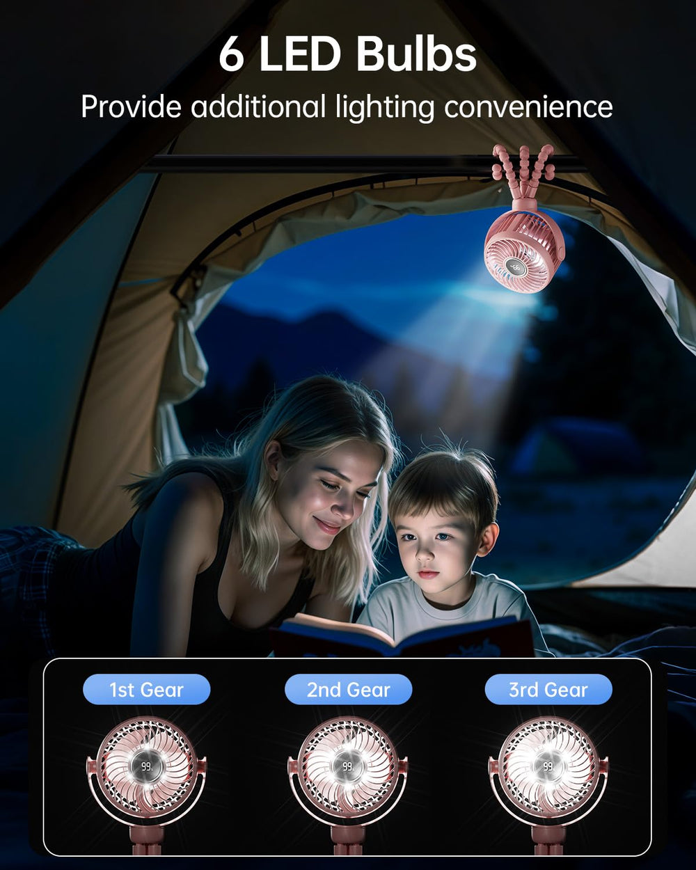 Bearwind Mini Portable Stroller Fan packaging image highlights travel-ready contents.