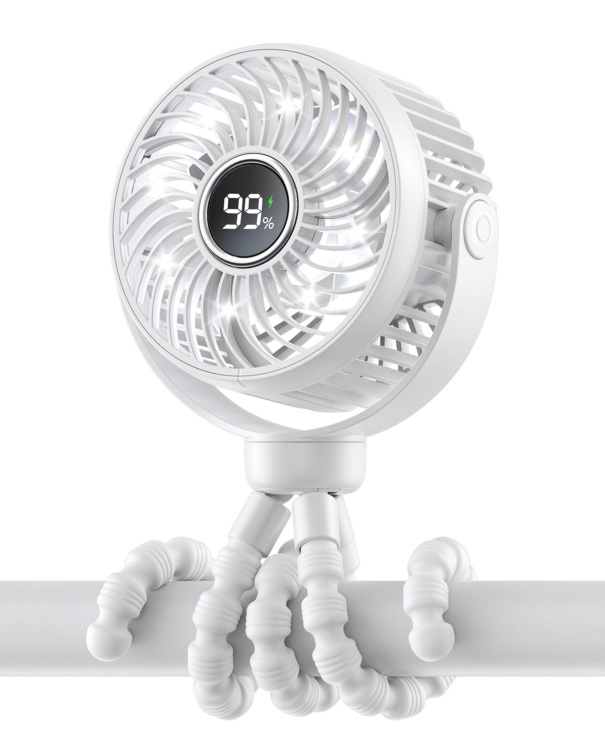 Bearwind mini stroller fan showing 360-degree rotation for flexible cooling on the go