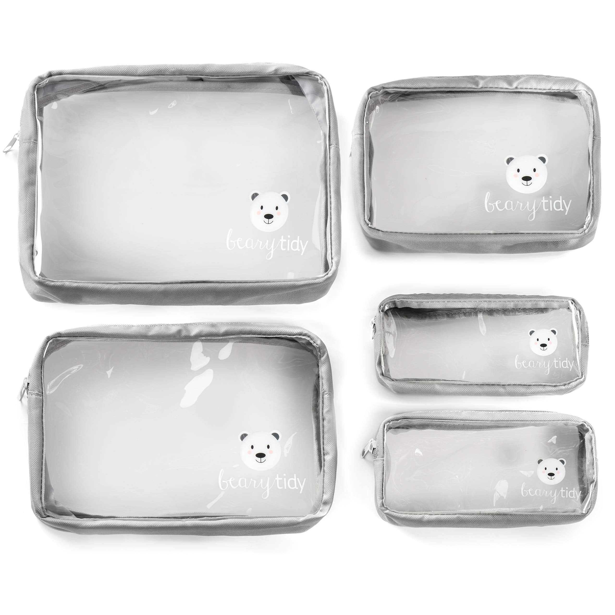 Beary Tidy 5-piece diaper bag organizer set with clear view for quick access during travel