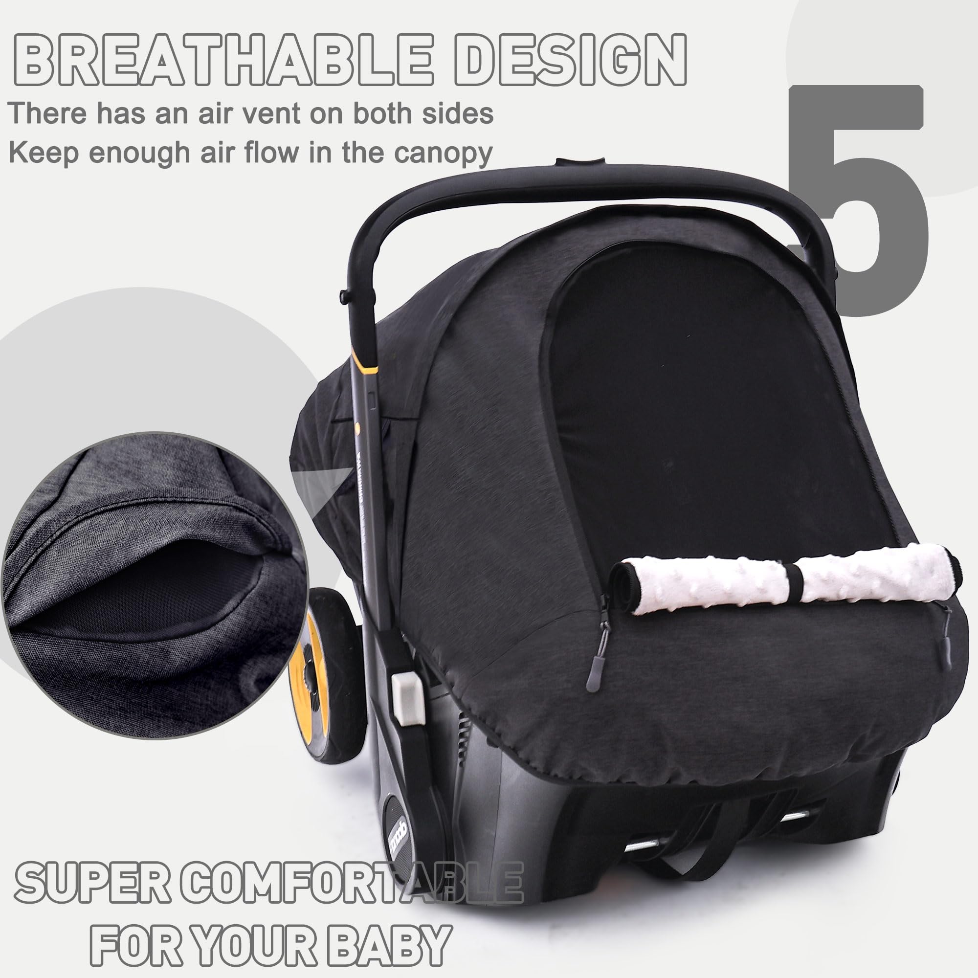 beatoutou elastic bottom band ensures a snug fit on doona stroller.