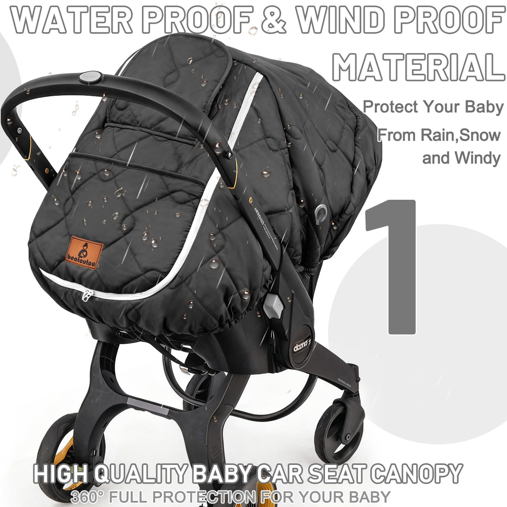 Beatoutou windproof waterproof exterior protects baby from wind and rain.