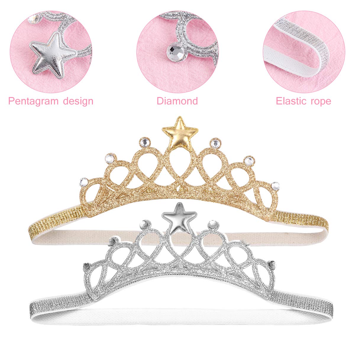 Beaupretty baby girls crystal crown silver adds sparkle for family photos