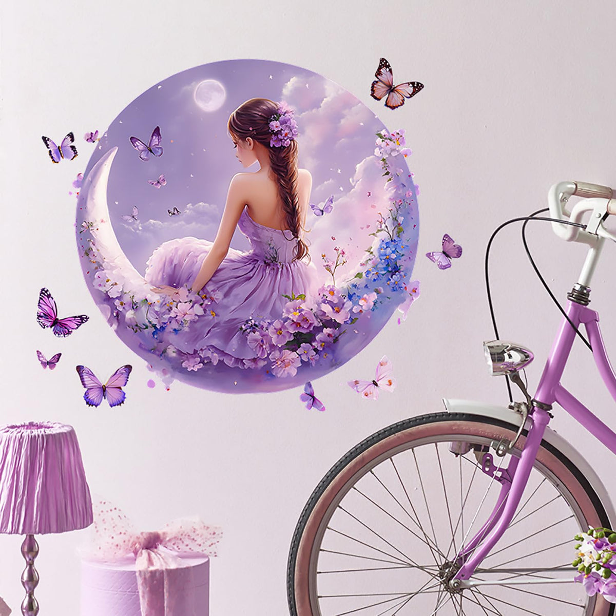 Beautiful Girls Wall Decal moon design creates dreamy bedroom ambiance.