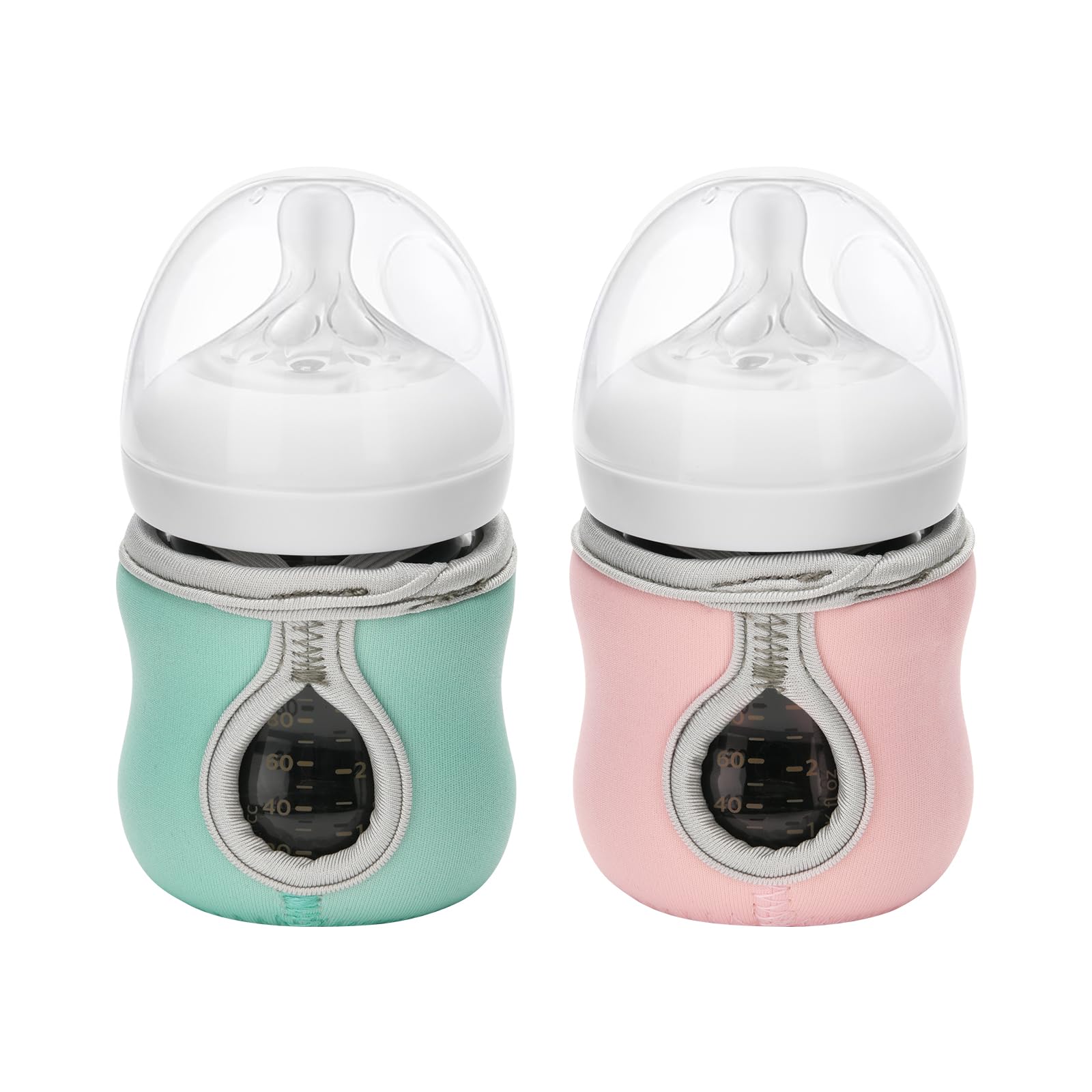 Beautyflier pink sleeve with elastic band securing a 4oz Avent bottle for easy feeding